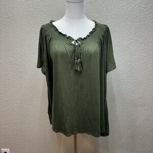 Faded Glory Women’s Green Short Sleeve Tie-Neck Blouse Top Sz XXL
